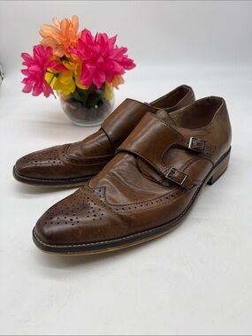 Gino Vitale Men's Double Monk Strap Brogue Dress Shoes - Brown Size 12 MS10120F